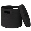 HONCESTA Storage Basket with Lid, 15” x 13” Lidded Blanket Basket Living Room, Black Woven Baskets for Storage, Nursery Kids Cotton Rope Toy Bin Box with Cover, Wicker Laundry Basket Pillow Holder