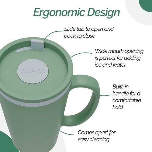 Copco Cone Travel Coffee Mug, 16 oz (Set of 2) - Insulated Mugs with Handle, Double Wall Reusable Tumblers with Twist-Off Spill Resistant Lid, BPA-Free, Microwave & Dishwasher Safe (Blue/Green)