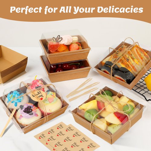 ZYFOTZUN 54 Pack Small Charcuterie Boxes with Clear Lids, Paper Mini Charcuterie Box To Go, Disposable Food Container with Lid, Dessert Boxes for Sandwich, Cookie, Sushi, Cake Slice, and Strawberries