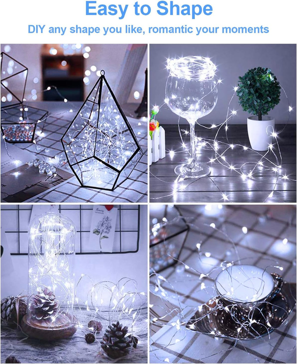Skiennix 20 Pack Fairy Lights - Battery Operated 3.3ft Mini String Twinkle Copper Wire | Cool White for Weddings & Parties