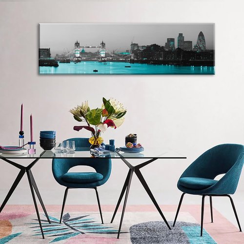 London Framed Wall Art Canvas - Black and White London Bridge Poster 14”x48” | Cityscape Decor for Bedroom