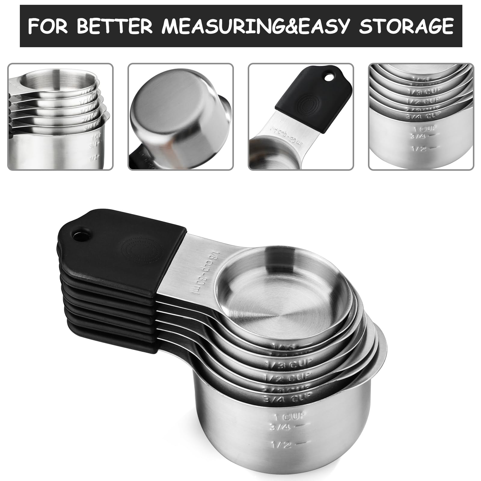 Magnetic Measuring Cups and Spoons Set of 16 Includes 7pcs Stainless Stee Stackable Nesting Magnetic Measuring Cup 9pcs Magnetic Measuring Spoon for Dry and Liquid Ingredients