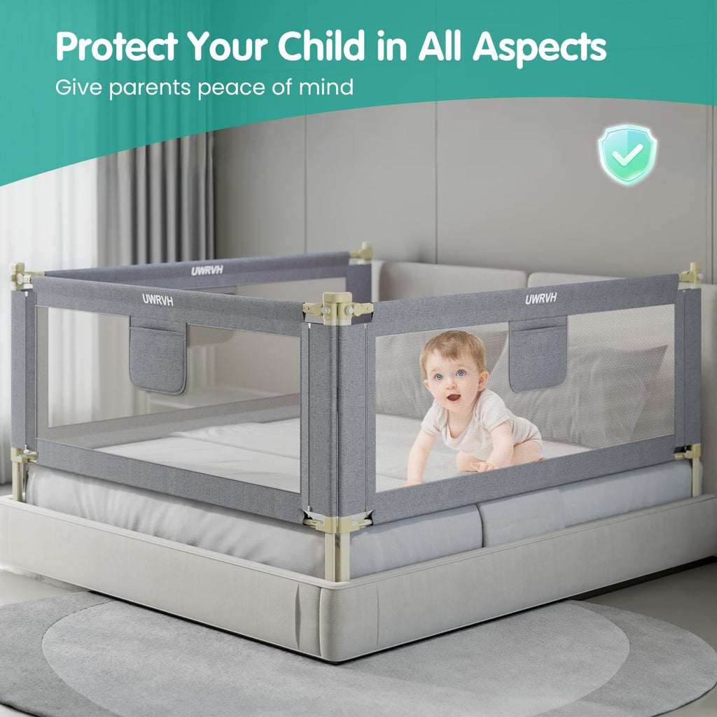 UWRVH Bed Rails for Toddlers，Toddler Bed Rails，Bed Rail for Baby - Adjustable Height Bed Guard with Child Safety Lock, Universal Fit for King/Full/Twin Beds (Grey, 1 Side 74.8Inch)