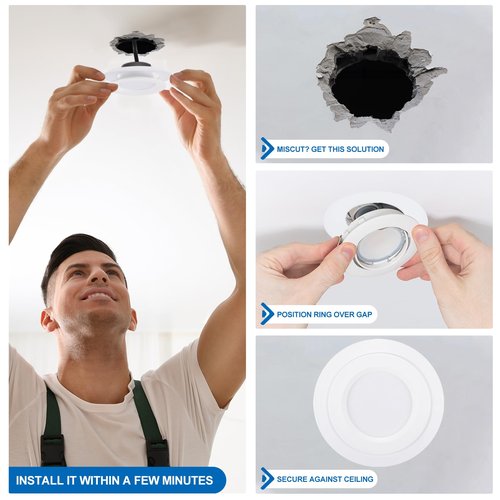 PATIKIL 4" ID 5.5" OD Plastic Trim Ring, 6 Pcs Ceiling Light Goof Rings Matte Circular Light Cover Lighting Fixture for Ceiling Wall Recessed Can Downlights, Translucent Matte White
