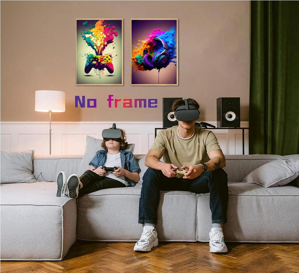 XOIHUR Gamepad Wall Art - Colorful Graffiti Gaming Decor | 2-Piece Set, 16x24 Inch Unframed Prints