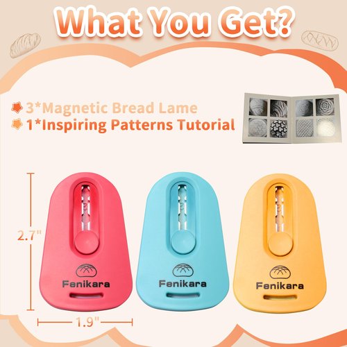 Fenikara 3PCS Premium Magnetic Bread Lame & Versatile Bread Scoring Tool - Professional Sourdough Scoring Tool and Lame Bread Tool with Razor Blade and Scoring Patterns Booklet