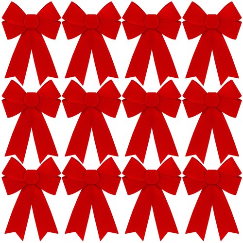 Heartome 12 PCS Christmas Bows for Tree, 9 x12 in Large PVC Bows for Christmas Decorations Indoor, Red Plastic Xmas Bows, Outdoor Xmas Home Wreath Fence Stairs Railing Fireplace Front Door Supplies