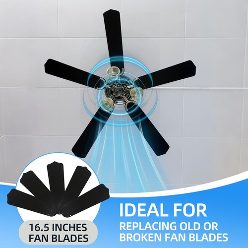 Stuffygreenus 10 Pcs 16 1/2" Ceiling Fan Blades for 42" Fan Replacement Blades Waterproof Ceiling Fan Blades Replacement Wooden Fan Blades for Summer Broken Blade Substitution Replacing (Black)