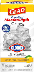Glad ForceFlex MaxStrength Kitchen Drawstring Bags - Lemon Fresh Scent | 13 Gallon, 90 Count