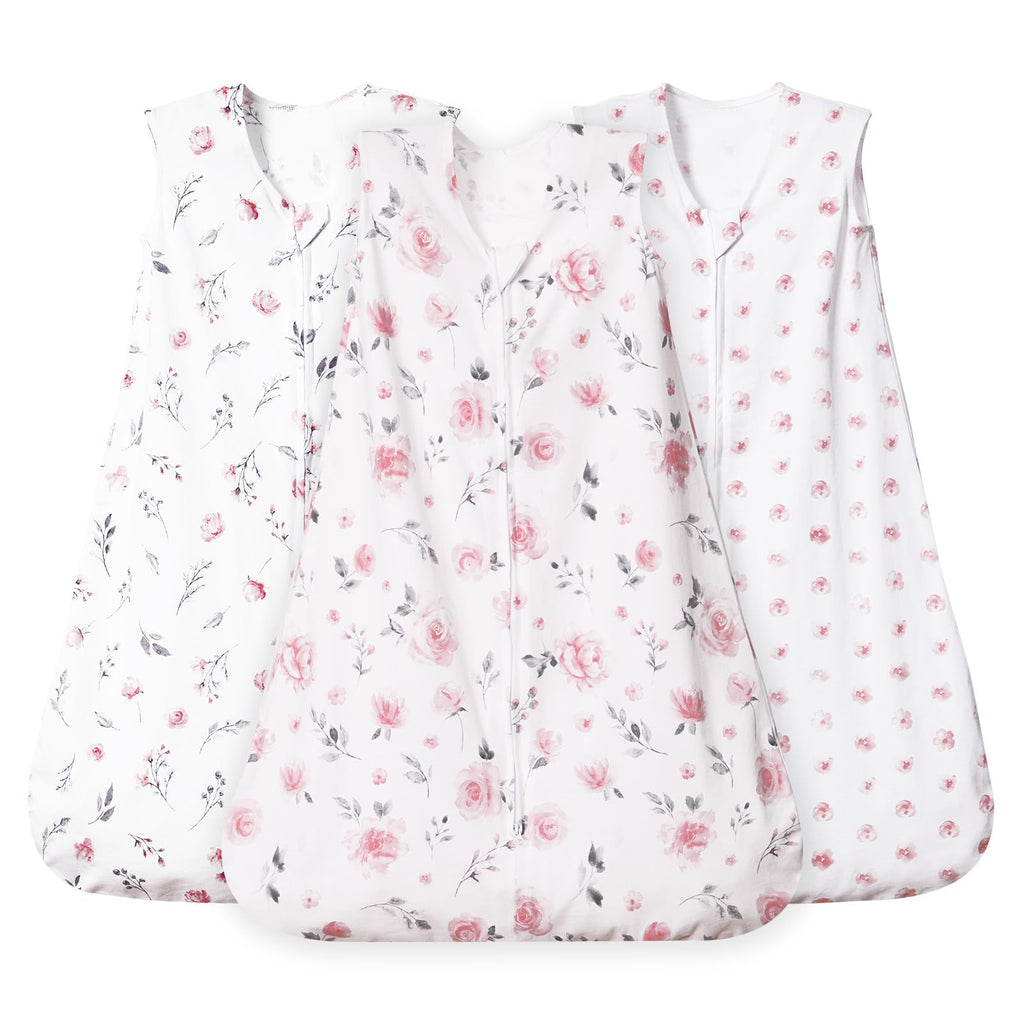 david's kids 3 Pack 100% Organic Cotton Baby Sleep Sack 6-12 Months, Ultra Soft Baby Wearable Blankets with 2-Way Zipper, Comfy Sleeping Bags for Infant Newborn Boys Girls Neutral, Medium Size, Floral