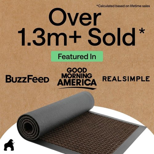 GORILLA GRIP Waterproof All-Season WeatherMAX Doormat - 72x24 Natural Rubber | Stain & Fade Resistant, Easy Clean Coffee Squares