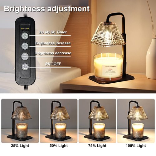 MUJTEO Candle Warmer Lamp with Timer Dimmer Adjustable Height,Electric Dimmable Wax Warmer for Scented Jar Candles,Mom Birthday Gifts for Women,House Warming Gifts New Home Bedroom Decor,Black
