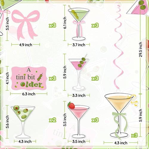 20pcs A Tiny Bit Older Birthday Party Hanigng Swirl Decor, Martini Bow Party Decor, Tini Bar Party Ceiling Streamers for Girls Martini Birthday Party, Martini Bachelorette Bridal Shower Party Supplies
