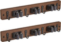OUTNILI Mop Broom Holder Wall Mount - 2 Pack Rustic Wood Organizer with 3 Slots & 4 Hooks for Kitchen & Garden