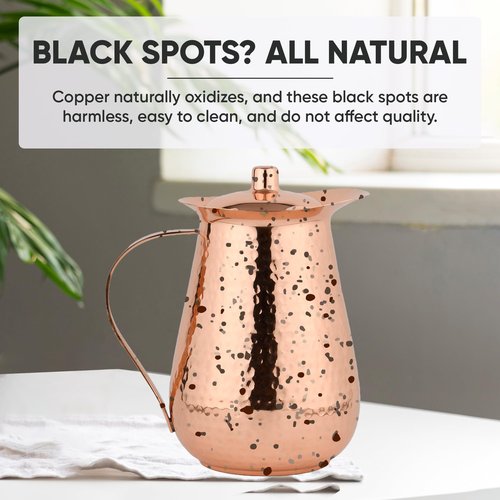 Copper Water Pitcher with Lid – 100% Pure Copper Jug for Drinking Water, Juices and Beverages (68oz / 2L) | Handcrafted Hammered Vessel