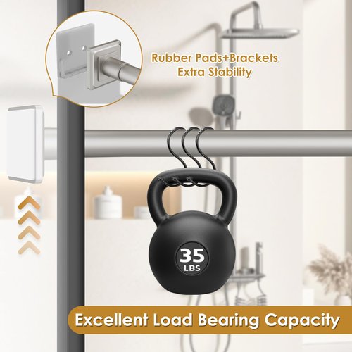 Haryaers Brushed Nickel Tension Curtain Rod Adjustable Shower Curtain Rods 30-76 In Spring No Drilling or Screw Installation Shower Rod for Bathroom Shower Bar for Closet Kitchen with Brackets
