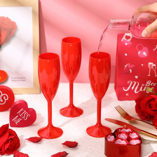 Domensi 40 Pcs Valentine's Day Red Champagne Flutes Bulk 6 oz Acrylic Wine Glasses Toasting Goblet Unbreakable Plastic High Stem Champagne Cups for Wedding Birthday Party