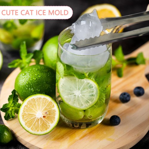 Cat Ice Cube Tray Silicone Large Ice Cube Mold, Fun Shapes Ice Cube Trays for Freezer with Lid, Big Ice Molds for Bourbon Whiskey Cocktails, Cute Gifts for Cat Lovers