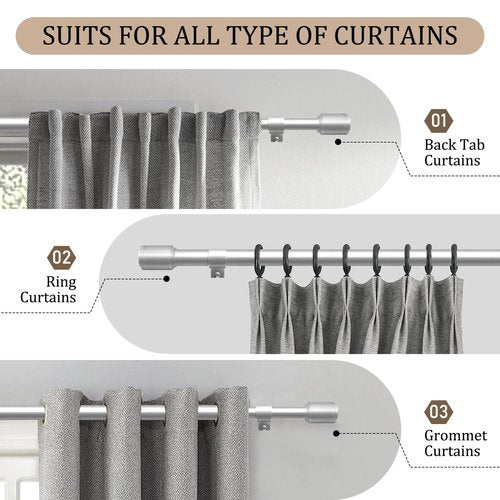 1” Diameter Silver Curtain Rods for Windows, 1 Pack 30-120 Inch Heavy Duty Window Treatment Rods, Long Adjustable Curtain Rod, Fits Most Standard Windows, Suitable for Bedroom, Living Room, Farmhouse