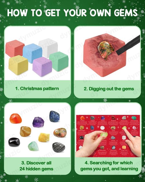 Gemstone Dig Kit Advent Calendar 2025 - Uncover 24 Real Gemstones, Rocks & Crystals | Perfect Gift for Kids