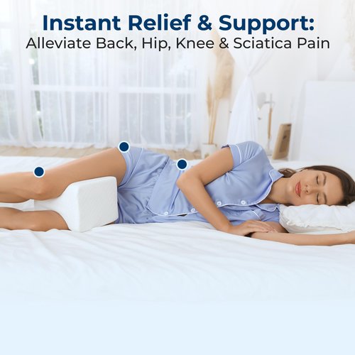 5 STARS UNITED Large Knee Pillow for Side Sleepers - Hip Pain Relief, Memory Foam Leg Cushion for Side Sleeping - Between Legs Pillow for Sciatica & Lower Back Pain, White