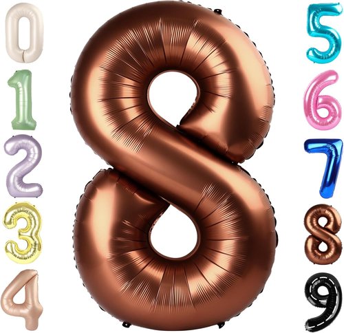 40 Inch Coffee Brown Number 8 Balloon - Perfect for 8th Birthday Parties, Weddings & Graduations
