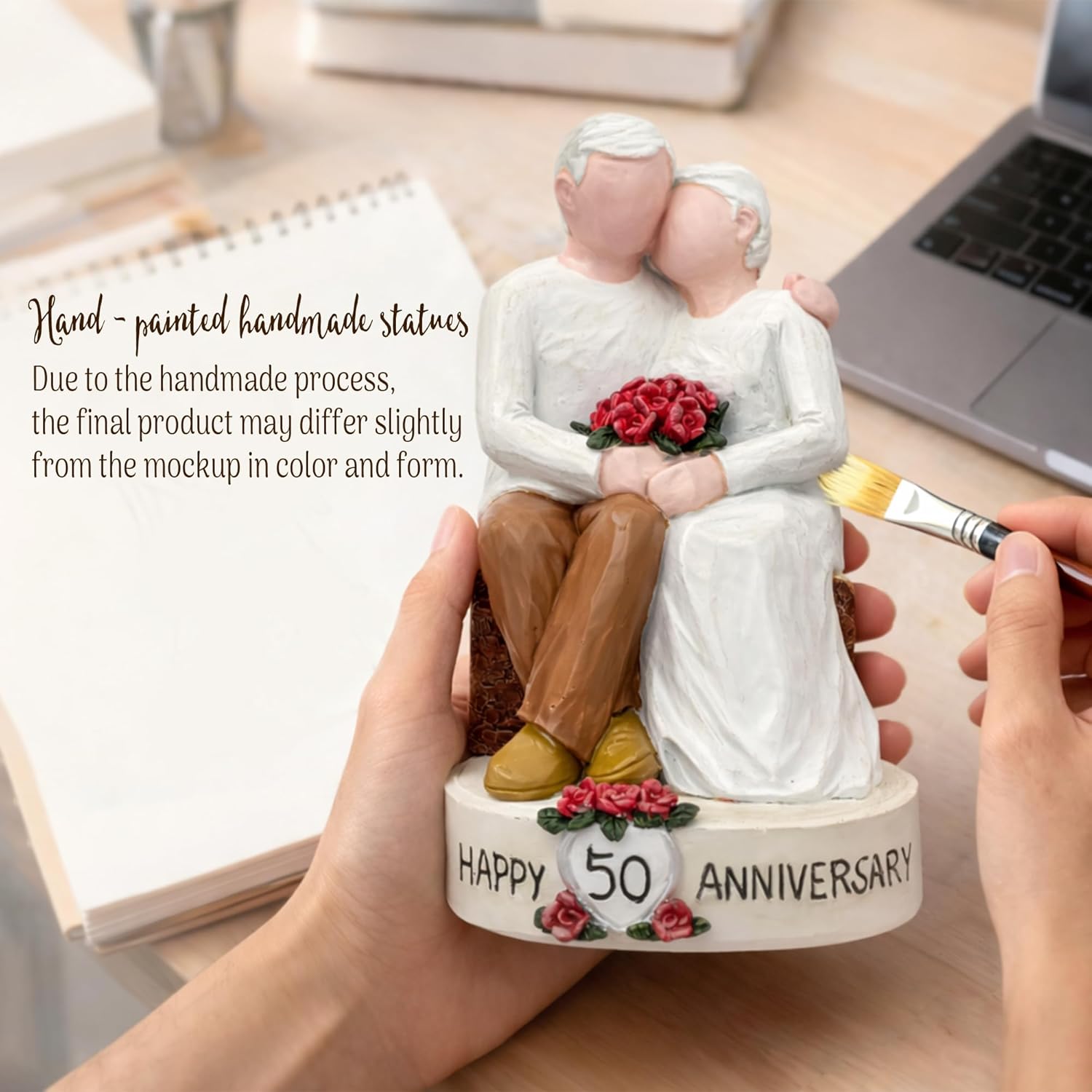 Regine Switzerland 50th Wedding Anniversary Figurines - Hand-Painted Resin Statue for Couples, 5.9 Inch Tabletop Decor