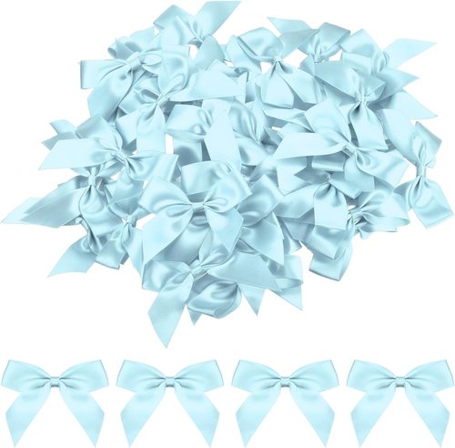 MECCANIXITY Mini Fabric Satin Ribbon Bows - 100Pcs 2.5" Sky Blue for Craft DIY & Wedding Decor