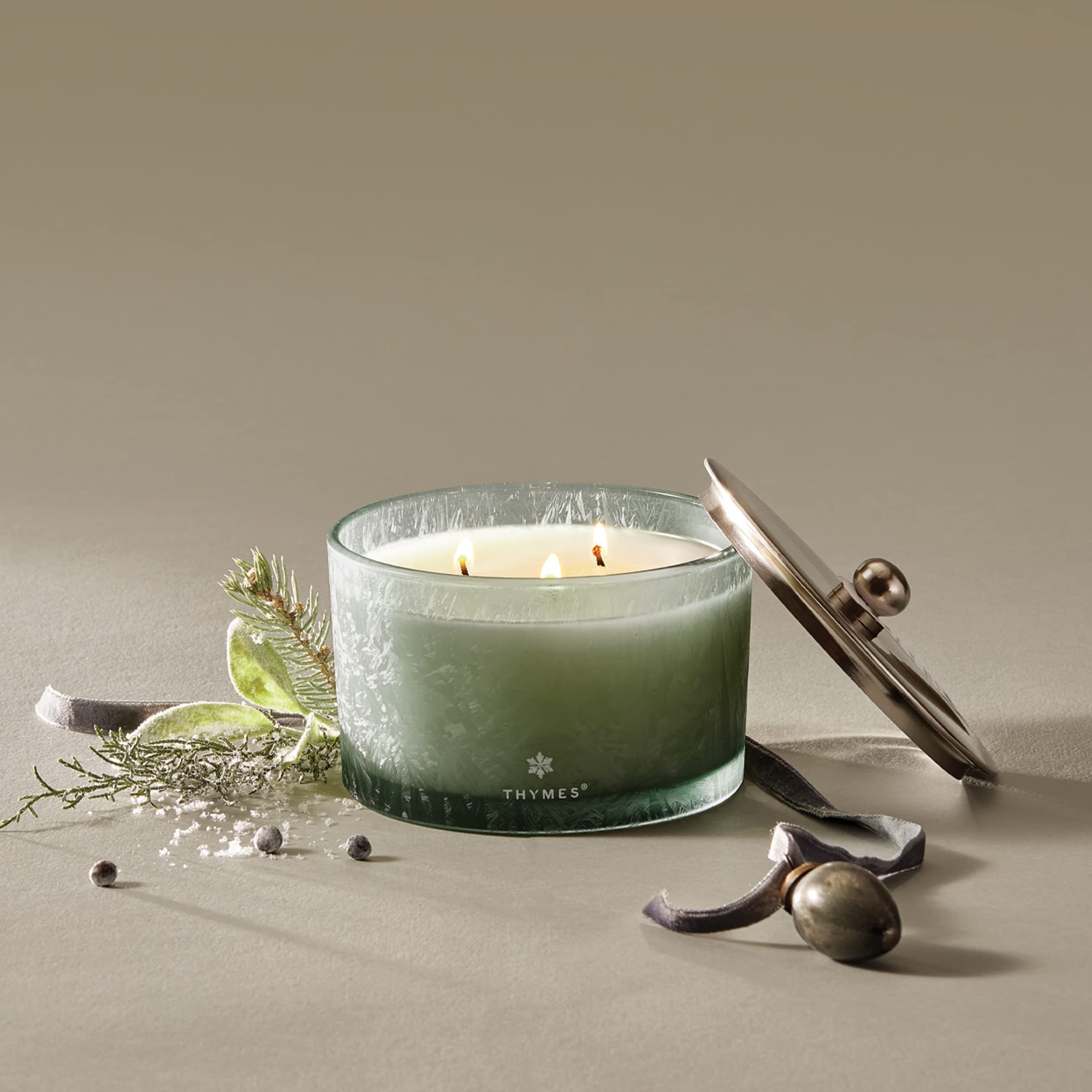Thymes Highland Frost Large 3 Wick Candle - Scented Candles with Crisp Notes of Sage, Eucalyptus, & Cypress Needles - Luxury Home Fragrance Gifts for Women & Men - Sage-Green (18 oz)