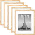 Upsimples 11x14 Picture Frame Set of 5 - Display 8x10 or 11x14 Photos | Natural Wall Gallery Frames