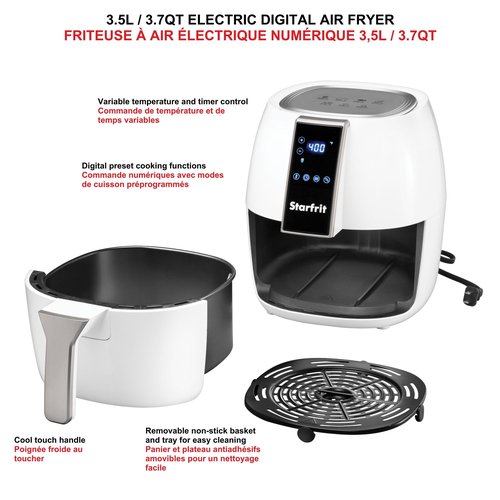 Starfrit Electric Digital Air Fryer - 3.5L Capacity - LED Touch Screen - 7 Preset Functions - 1400W