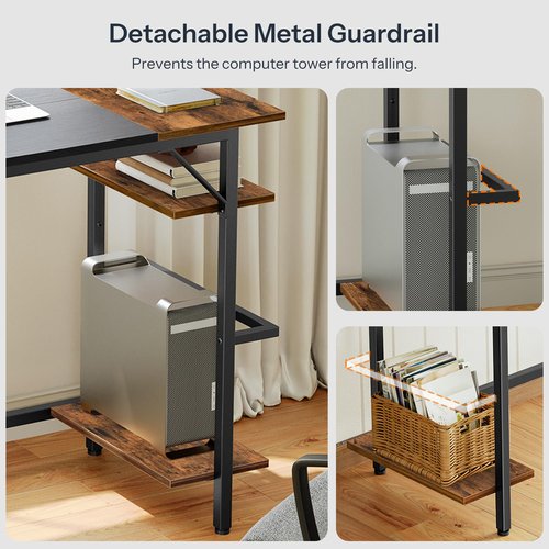 HOOBRO Computer Desk, Home Office Desk with Power Outlet, Writing Desk with 2 Shelves, Modern Small Desk for Home Office, Study, Easy to Assemble, Rustic Brown and Black BF43UDN01