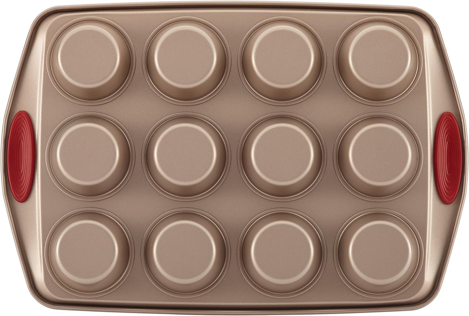 Rachael Ray Cucina Nonstick Bakeware Set - 10-Piece Baking Essentials in Latte Brown with Cranberry Red Grips