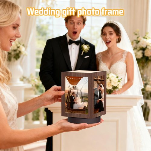 Mixoo 4x6 Picture Frame Light , Vintage Rotating Photo Frame Tabletop Lamp, Touch Desk Lamp for Bedroom Bedside, Table lamps for Office Family Retirement Anniversary Mother's Day Birthday Gifts for Women Men (Wooden Brown)
