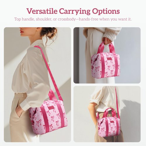 Naimuesly Lunch Bag Women Insulated Lunch Box,Cute Large Lunch bags,Reusable Leakproof Cooler Bag with Adjustable Shoulder Strap, Aesthetic Lunch Tote for Work Office Picnic Pink bow