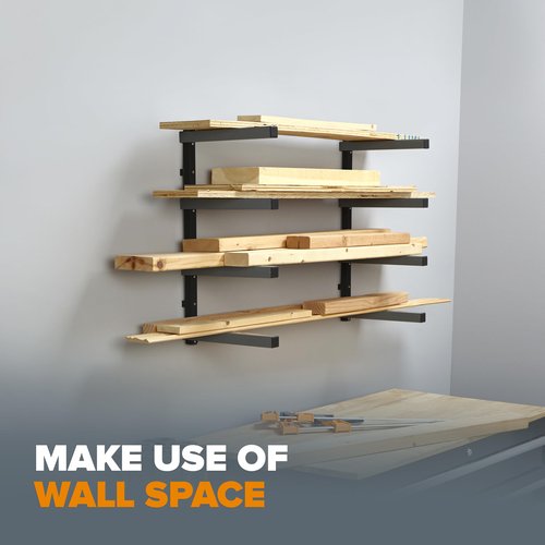 Bora 4-Level Lumber Storage Rack Wood and Garage Organization Space-Saving Metal Shelf for Pipes, Boards, Plywood, and Building Materials - PBR-004B Black Gray
