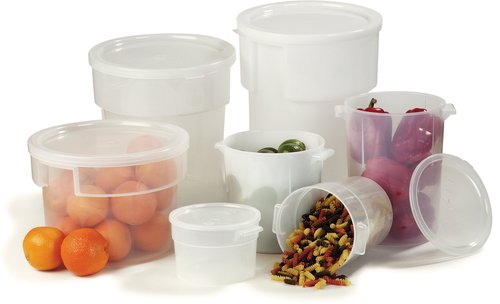 Carlisle FoodService Products Bain Marie Round Food Storage Container for Kitchens, Restaurants, Catering, Plastic, 6 Quarts, White, (Pack of 12)