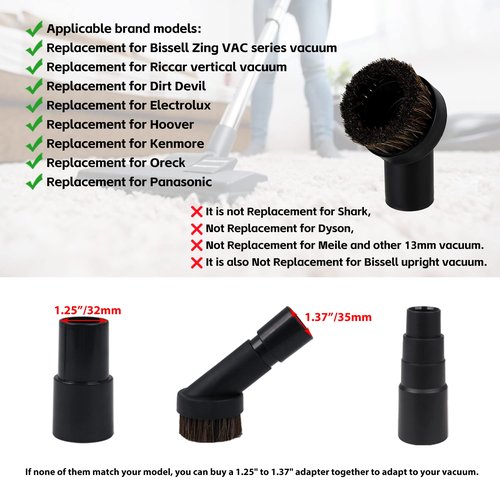 RDEXP Round Dust Brush 25mm Horse Hair 1.25" Vacuum Attachment Replacement,Perfect for Vacuuming Sofas and Baseboards,Use a Rubber Will Help It Fit Better