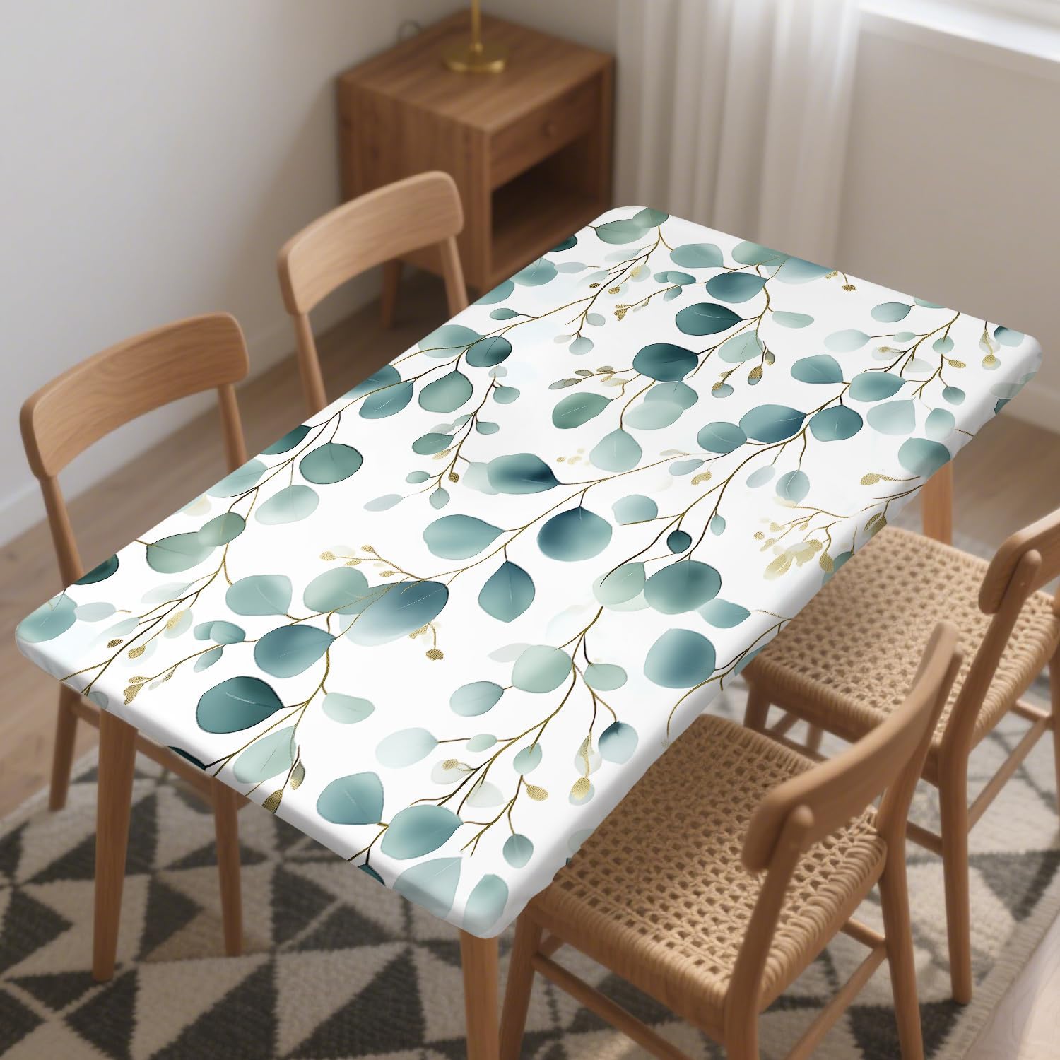 Skiennix Rectangle Wipeable Tablecloth - Fitted Waterproof Design for 6-Foot Tables | 30"x48", Leaves