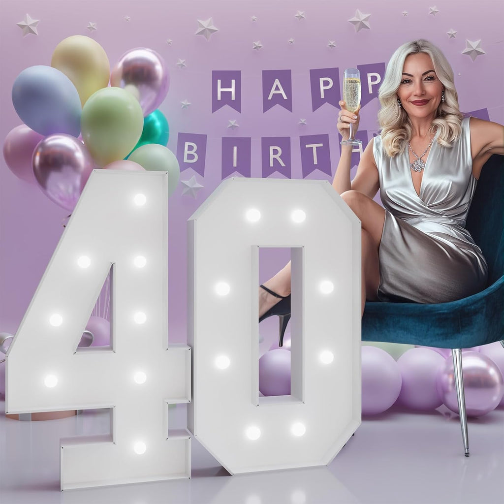 Number 40 Marquee Sign - 3 Feet Tall Light Up Decoration for 40th Birthday Party & Anniversary