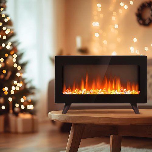 16" Small Freestanding Electric Fireplace Heater - Fire Places Electric Fireplace Stove with Realistic 3D Flames, Infrared Heater Indoor Space Heater, 750 |1500W, Overheating Protection