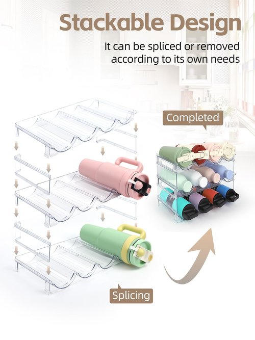 TIDY SAVANT Water Bottle Organizer - 3 Pack Clear Stackable Bottle Storage Rack and Wine Rack for Stanley Yeti Bottle and Other Tumbler Organizer for Kitchen Cabinets, 3 Tier Hold 12
