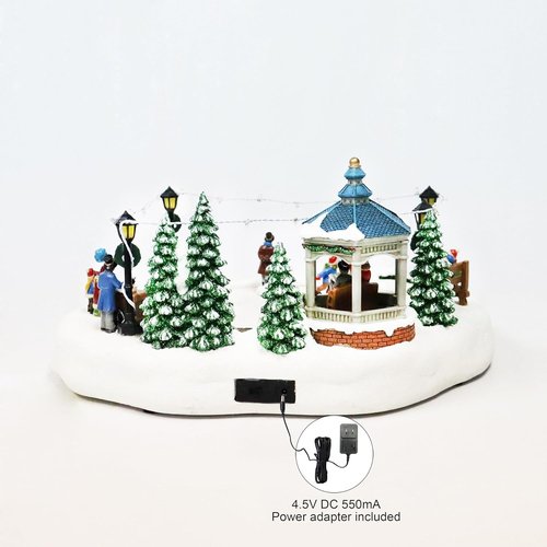 Moments In Time Animated Skating Pond - 7.28” LED Christmas Village Display with Moving Skaters, Lights & Music
