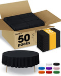 Niuara Black Plastic Table Cloth - 50 Pack 84" Round Disposable Tablecloths for Round Tables, Waterproof Table Cover for Holiday Parties & Gatherings