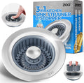 Regine Switzerland Sink Drain Strainer - 3-in-1 Anti-Clogging Kitchen Stopper for 3.5'' Sink Hole | Silver