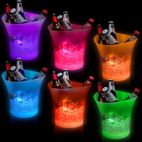 Lounsweer 6 Pcs LED Ice Bucket 5l Large Capacity Drink Buckets for Party Colorful Drink Containers Bulk with Lights for Home Bar Restaurant Chilling Champagne Wine Beer