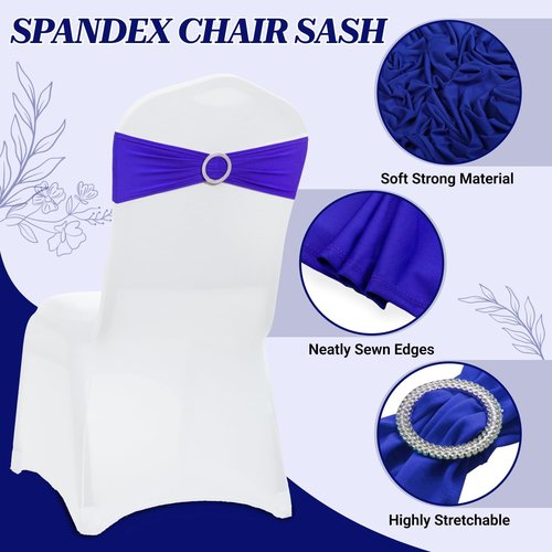 MDS Premium Spandex Chair Sashes - 50 Pack Universal Stretch Covers with Buckle Slider | Royal Blue