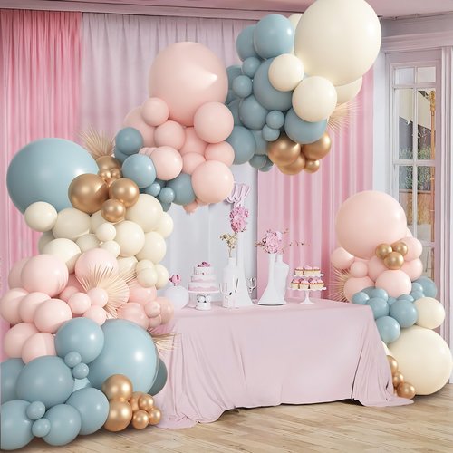 Ouddy Party 149Pcs Blue and Pink Balloon Arch Garland Kit Different Sizes 18 12 10 5Inch, 6Pcs 18’’ Dusty Pink Blue Sand White Gold Balloons for Boy Girl Boho Birthday Party Decorations