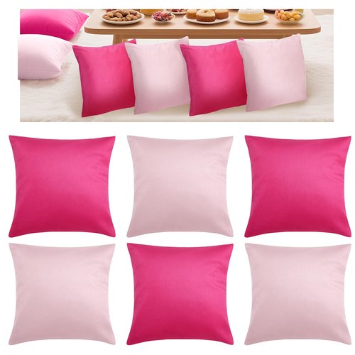 Bruislard 6 Pcs Velvet Throw Pillow Covers 18 x 18 Inch Decorative Pillow Cases Soft Cushion Pink Pillowcase for Picnic Patio Couch Garden Bench Porch, No Inserts