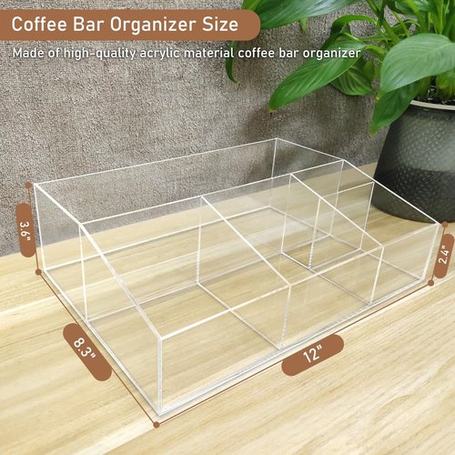 KAIDELI Acrylic Coffee Bar Station Organizer for Countertop, Office, Home Coffee K Cup Holder Holds Paper Cups, Condiments, Syrups, Creamer, Multi-Purpose Accessories Organizer